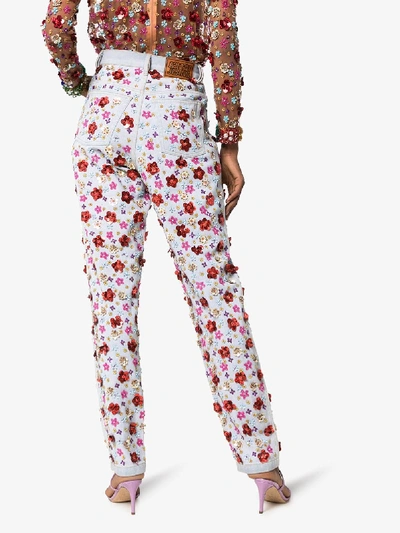 Shop Ashish Floral Sequin Embroidered Jeans In Multicolour