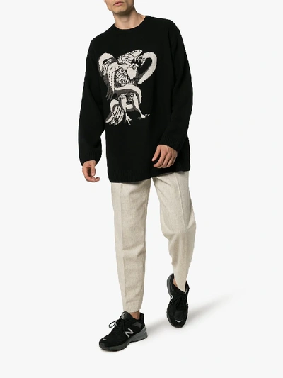 Shop Yohji Yamamoto Intarsia Knit Jumper In Black