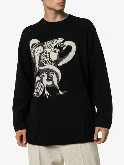 Shop Yohji Yamamoto Intarsia Knit Jumper In Black