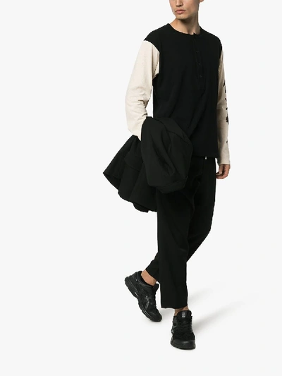 Shop Yohji Yamamoto Henley Message Long Sleeve T-shirt In Black