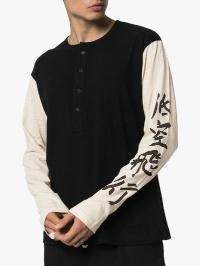 Shop Yohji Yamamoto Henley Message Long Sleeve T-shirt In Black