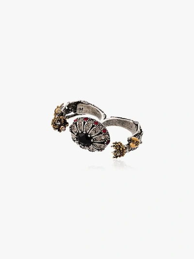 Shop Alexander Mcqueen Gold And Silver Tone Royal Skeleton Double Ring In Metallic