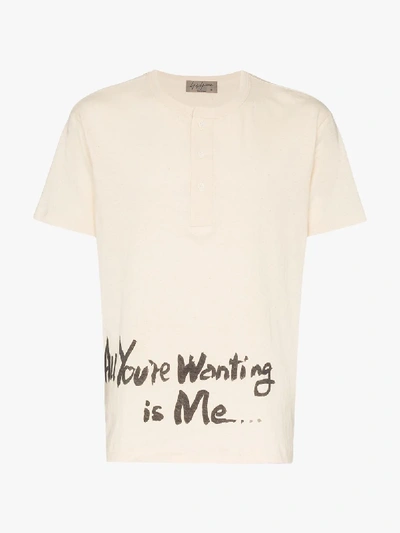 Shop Yohji Yamamoto Henley Message Cotton T-shirt In Neutrals