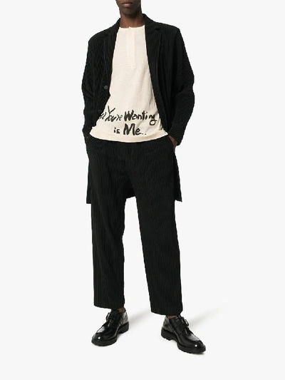 Shop Yohji Yamamoto Henley Message Cotton T-shirt In Neutrals