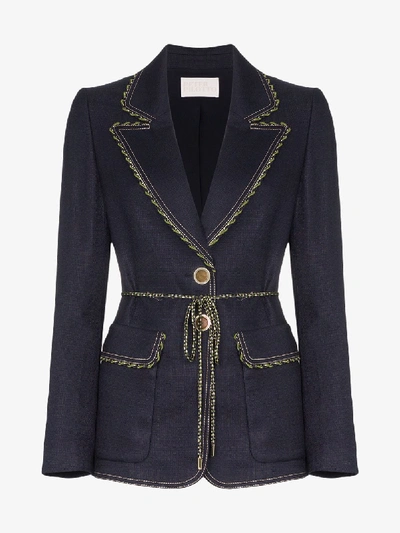 Peter Pilotto Single-breasted Braid-trimmed Tweed Jacket In Blue