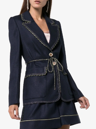Peter Pilotto Single-breasted Braid-trimmed Tweed Jacket In Blue