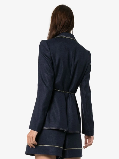 Peter Pilotto Single-breasted Braid-trimmed Tweed Jacket In Blue