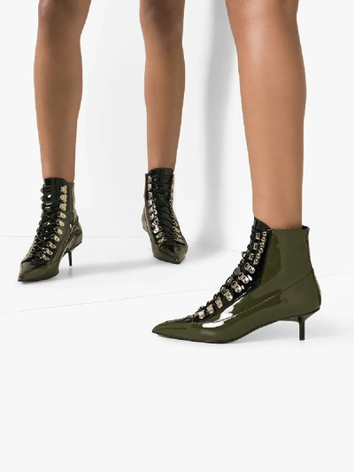 Shop Marques' Almeida Marques'almeida Green 50 Patent Leather Ankle Boots