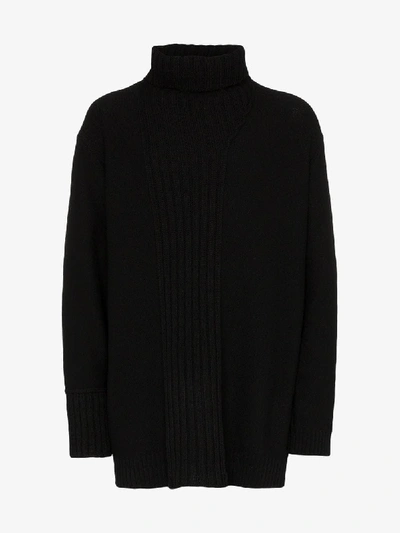 Shop Yohji Yamamoto Oversized Knit Turtleneck Wool Sweater In Black