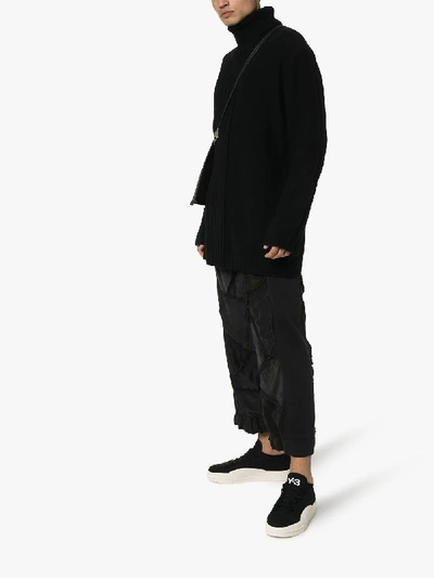 Shop Yohji Yamamoto Oversized Knit Turtleneck Wool Sweater In Black