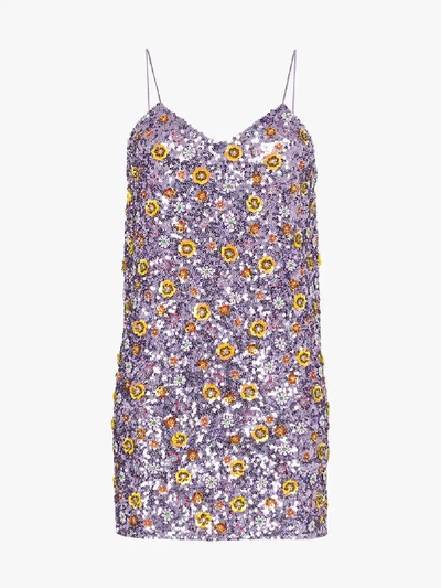 Shop Ashish Floral Sequin Mini Dress In Purple