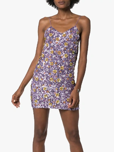 Shop Ashish Floral Sequin Mini Dress In Purple