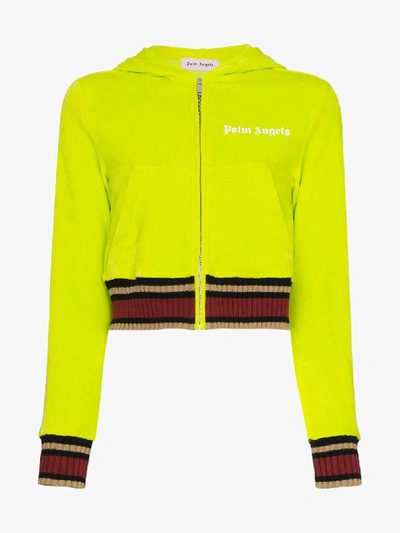 Shop Palm Angels Cropped Logo Hoodie In Yellow