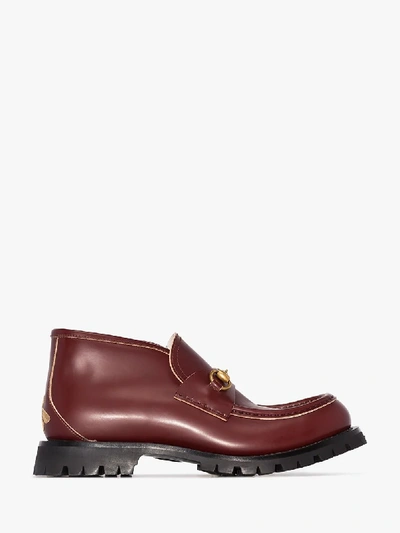 Shop Gucci Red Horsebit Lug Sole Leather Loafers
