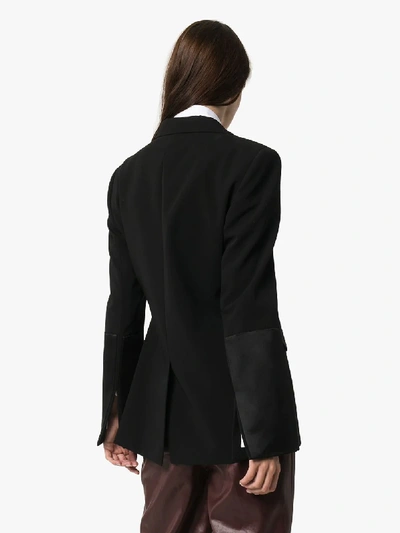 Shop Bottega Veneta Belted Silk Detail Blazer In Black