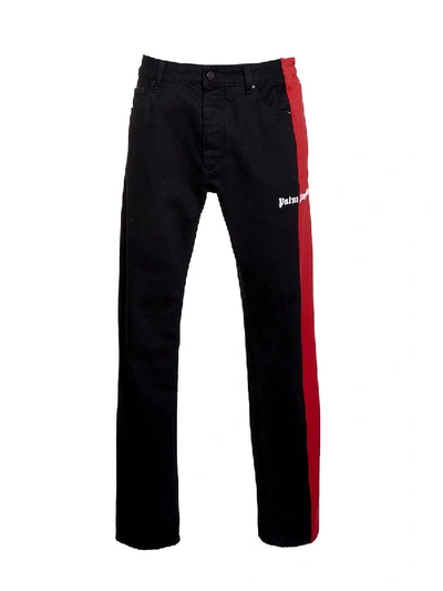 Shop Palm Angels Bootcut Track Denim Jeans Black-red