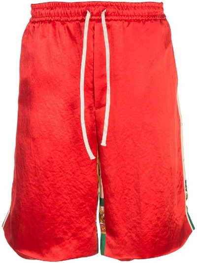 Shop Gucci Double Sided Loose Fit Silk Track Shorts In Red