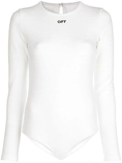 Shop Off-white Logo Stamp Long Sleeve Bodysuit White