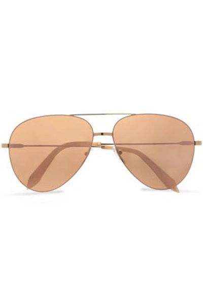 Shop Victoria Beckham Woman Aviator-style Gold-tone Sunglasses Peach