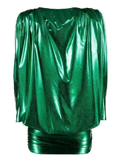 Shop Attico Lamé Jersey Mini Dress In Green