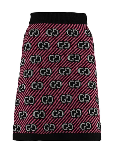 Shop Gucci Jacquard Knit Skirt In Pink