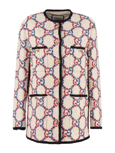 Shop Gucci Sylvie Tweed Jacket In Ecru