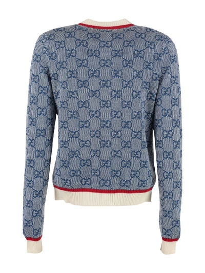 Shop Gucci Gg Jacquard Knit Cardigan In Blue