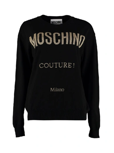 Shop Moschino Intarsia Wool Sweater In Black