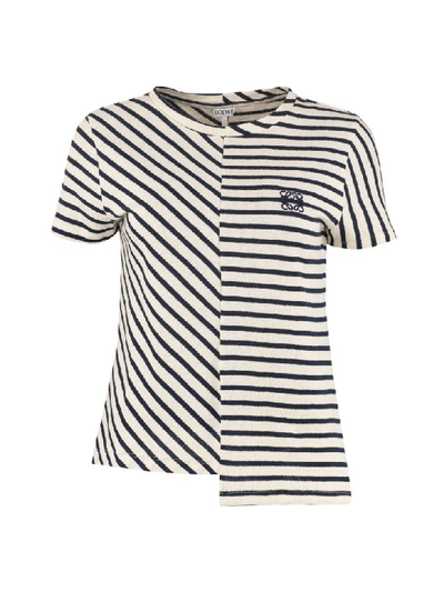 Shop Loewe Stretch Cotton Asymmetric T-shirt In Panna