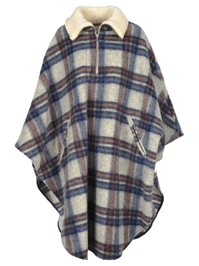 Shop Isabel Marant Étoile Im Etoile Gabin Cape In Ecru Check Blue