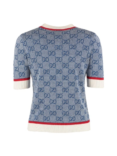Shop Gucci Knitted Top In Blue