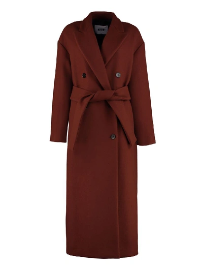 Shop Msgm Virgin Wool Long Coat In Brown