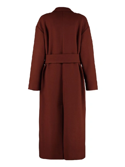 Shop Msgm Virgin Wool Long Coat In Brown