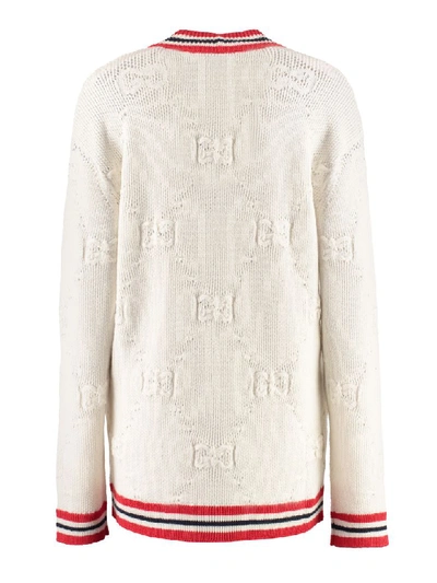 Shop Gucci Cardigan With Embellished Buttons In White