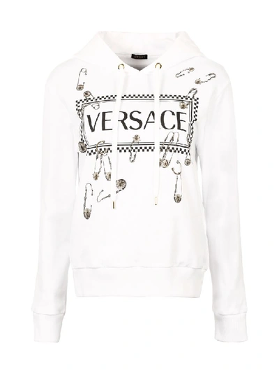 Shop Versace Printed Cotton Hoodie In White