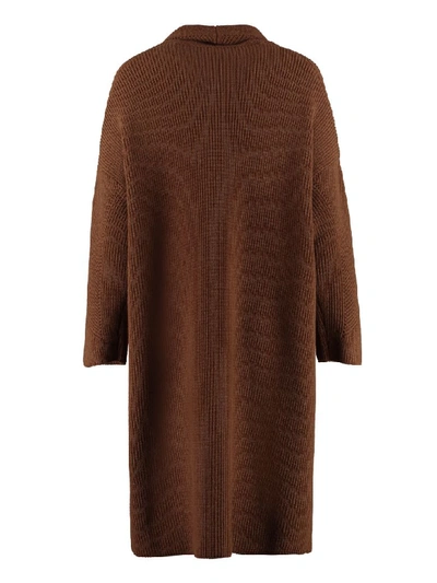 Shop Ferragamo Open-knit Long Cardigan In Brown
