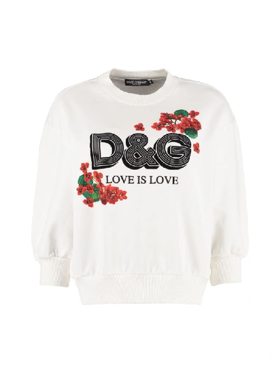 Shop Dolce & Gabbana Logo Detail Cotton Sweatshirt In White