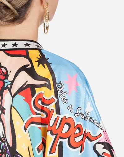 Shop Dolce & Gabbana Short Blouse With Super Heroine Print In Multi-colored