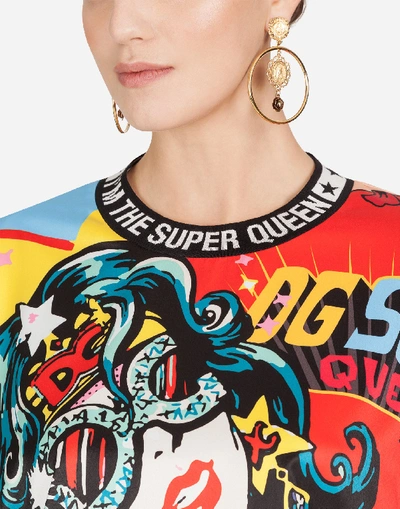 Shop Dolce & Gabbana Short Blouse With Super Heroine Print In Multi-colored