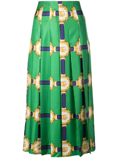 Shop Gucci Double G Patterned Midi Skirt - Green