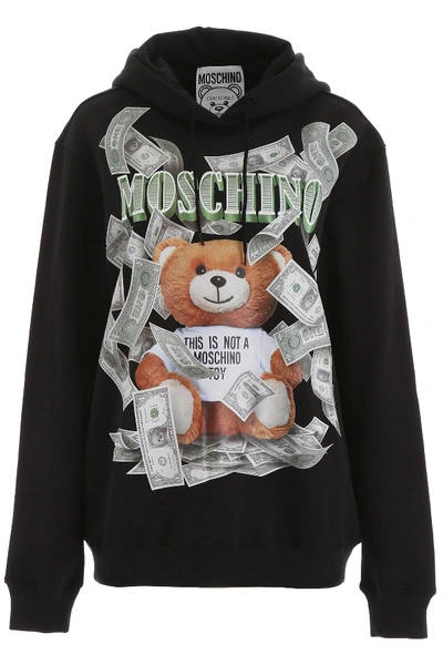 Shop Moschino Teddy Dollar Hoodie In Black