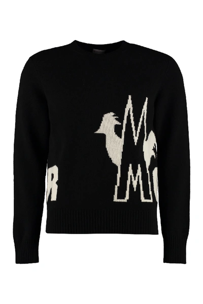 Shop Moncler Tricot-knit Wool Sweater In Black