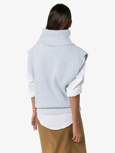 Shop Jacquemus Turtleneck Cutout Rib Knit Vest In Blue