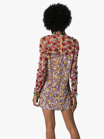 Shop Ashish Floral Appliqué Sequin Mini Dress In Brown