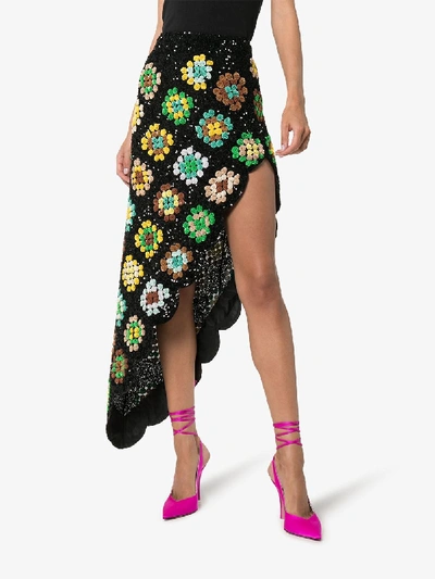 Shop Ashish Patchwork Crochet Asymmetric Skirt In Multicolour