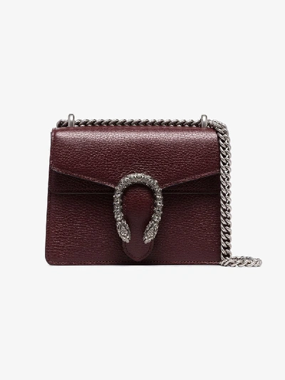 Shop Gucci Burgundy Dionysus Mini Leather Shoulder Bag In Red