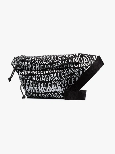 Shop Balenciaga Black And White Wheel Logo Print Belt Bag