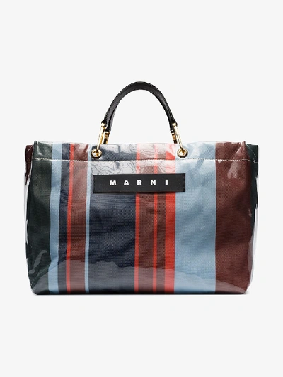 Shop Marni Large Glossy Grip Tote Bag In Blue