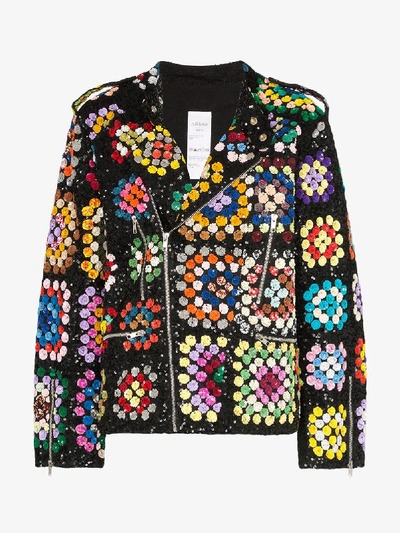 Shop Ashish Patchwork Crochet Biker Jacket In Multicolour