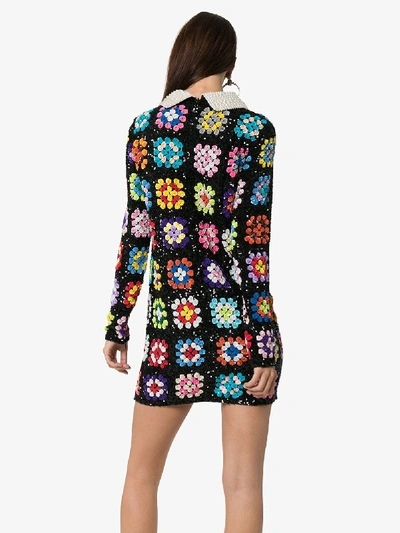 Shop Ashish Patchwork Crochet Mini Dress In Multicolour